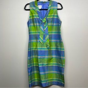 100% Silk David Warren New York Lined Gingham Plaid Sleeveless Dress - Size 8